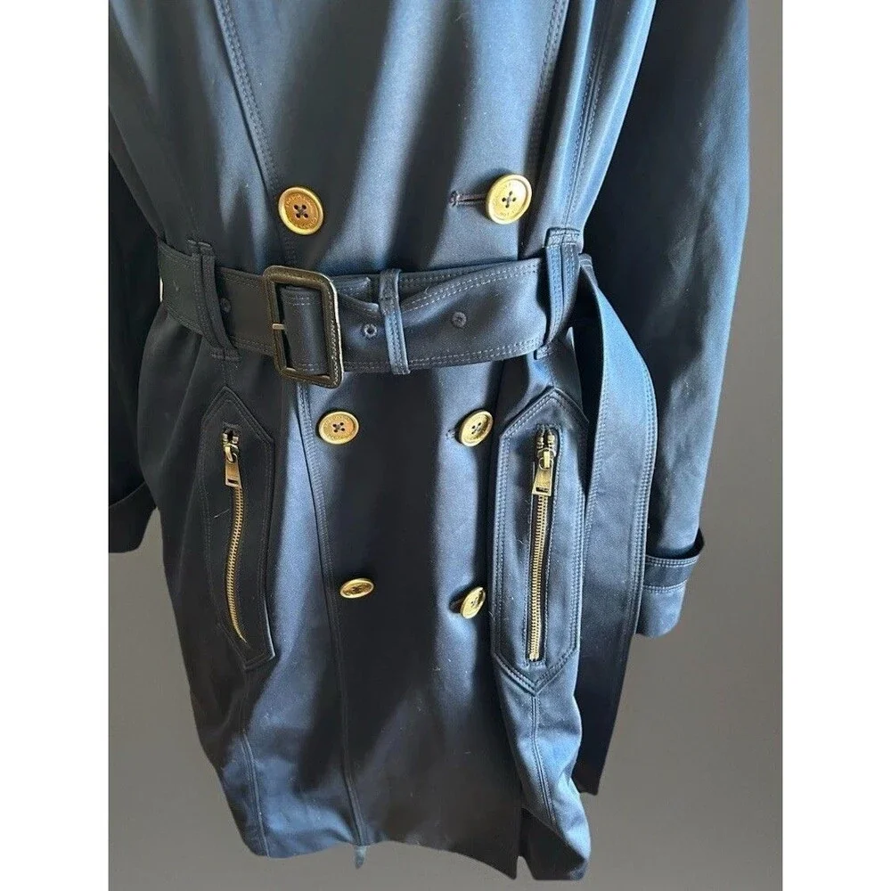 London Fog Heritage Double Breasted Belted Trench Dark Blue Satin Sheen Size L - Picture 7 of 16